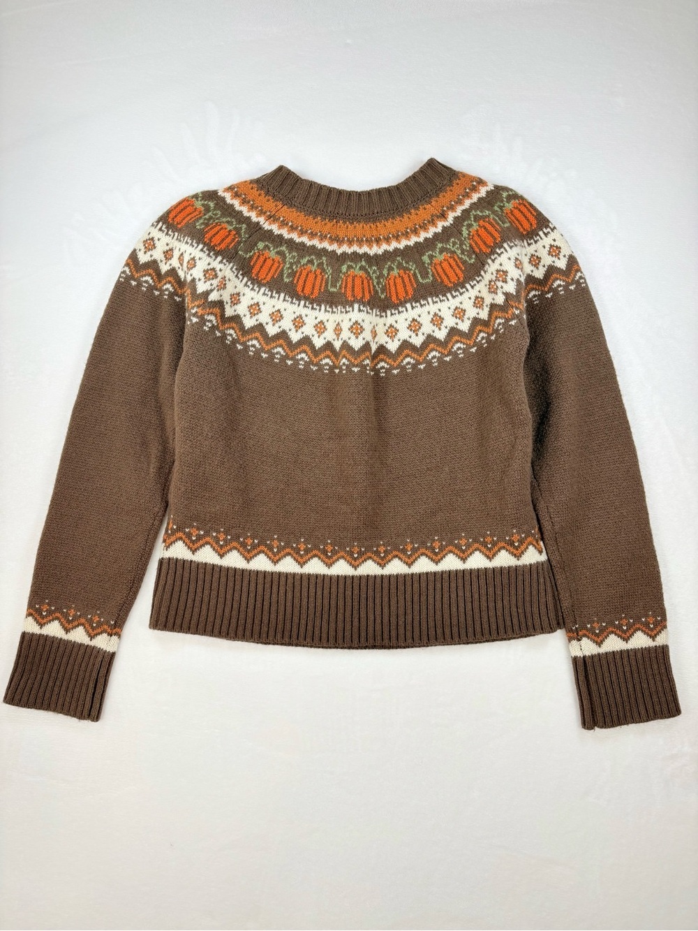 Kiel James Patrick Cozy Cabin Sweaters Pumpkin Fair Isle Wool Blend XS Brown - Picture 7 of 9